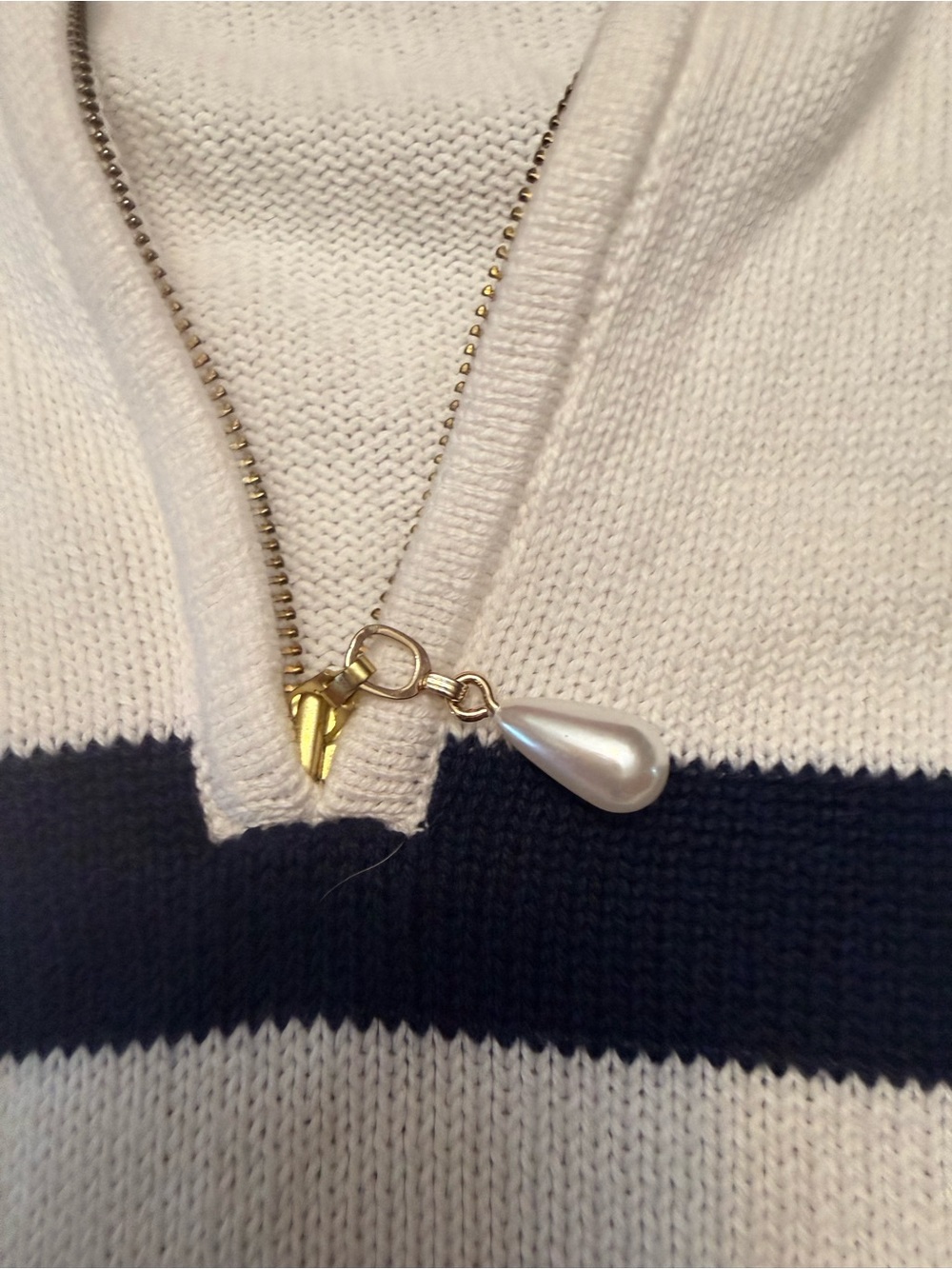 J. Crew Striped Half-Zip Sweater with Pearl Zipper in Blue and Cream - Picture 4 of 10
